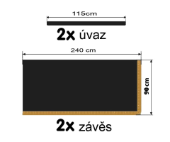 Závěsy zatahovací sólo černé / bambulky žluté
